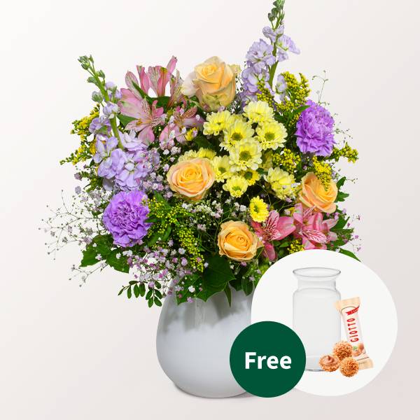 Blumenstrauß Blutenexplosion mit Vase &amp; 3 Ferrero Giotto