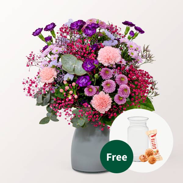 Blumenstrauß Pure Freude mit Vase &amp; 3 Ferrero Giotto