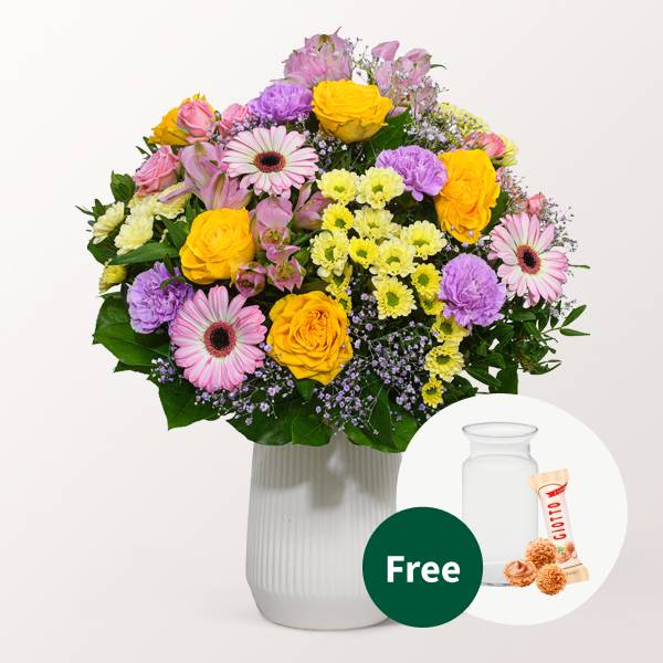 Blumenstrauß Joy mit Vase &amp; 3 Ferrero Giotto