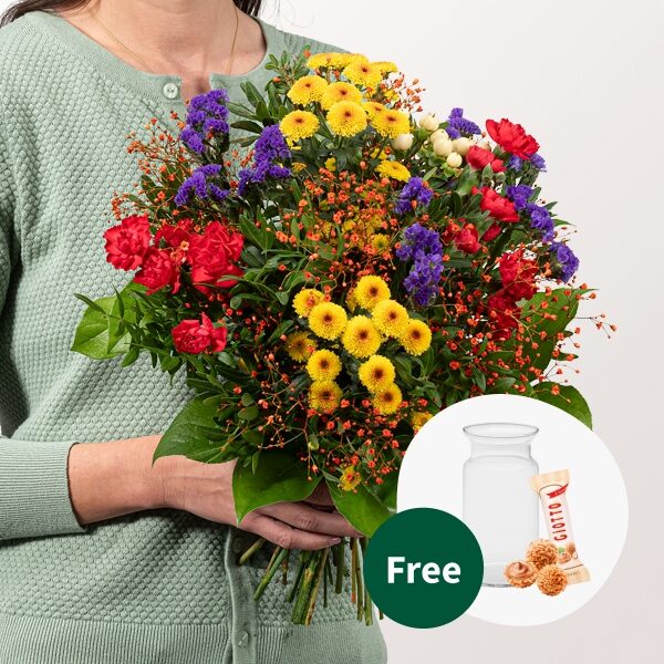 Blumenstrauß Blütenwiese mit Vase &amp; 3 Ferrero Giotto