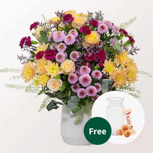 Blumenstrauß Liebevoll mit Vase &amp; 3 Ferrero Giotto