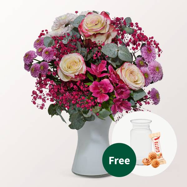 Blumenstrauß Mamas Liebling mit Vase &amp; 3 Ferrero Giotto