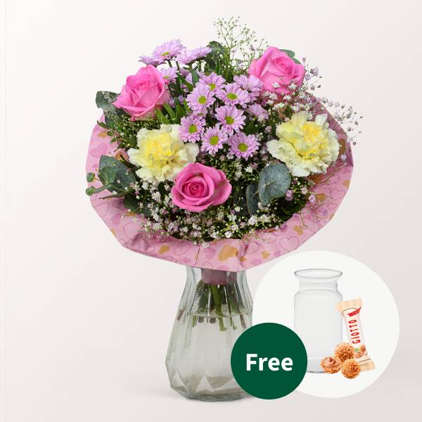 Blumenstrauß Danke Mama mit Vase &amp; 3 Ferrero Giotto