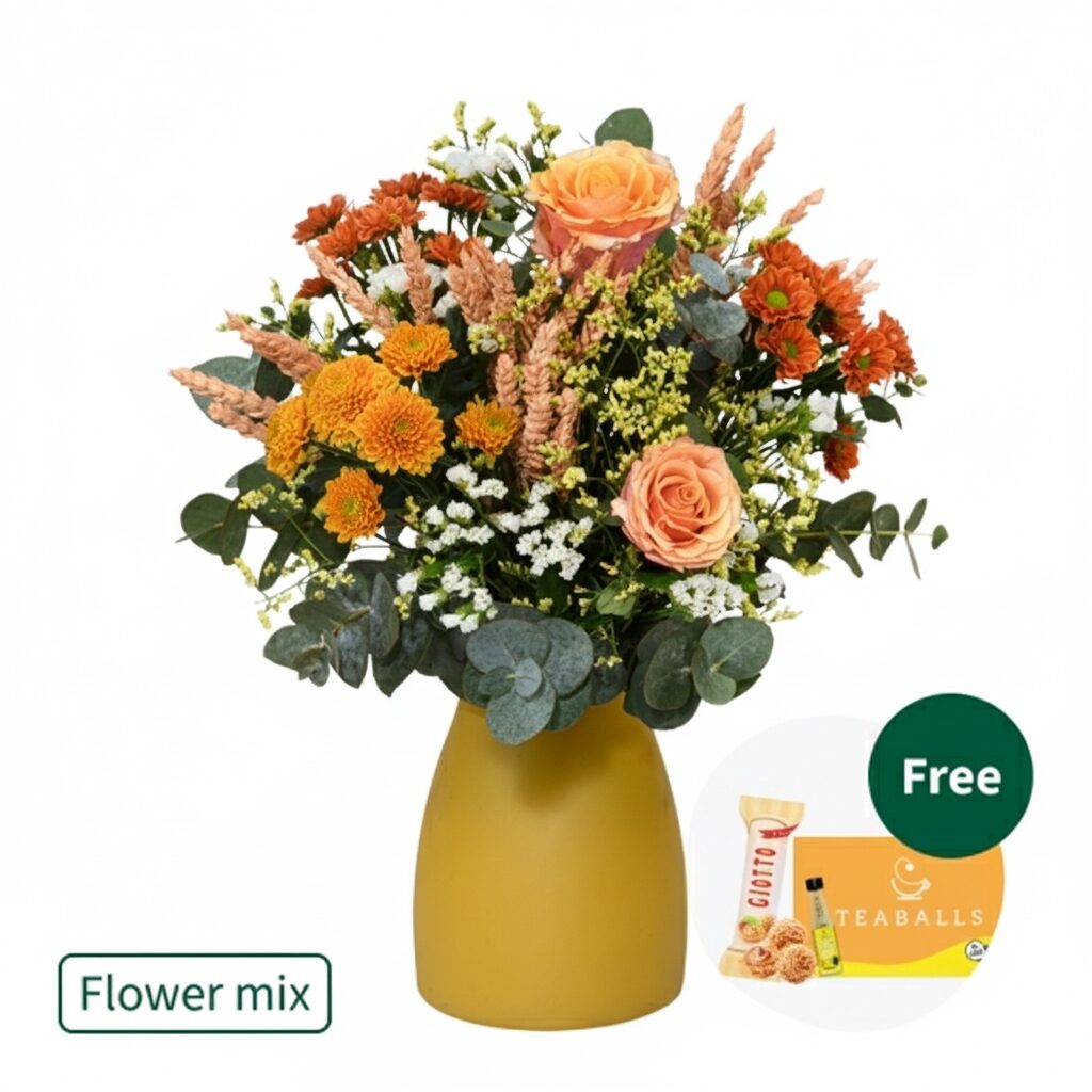 Blumenmischung Herbstgefluster mit Teekugeln &amp; 3 Ferrero Giotto