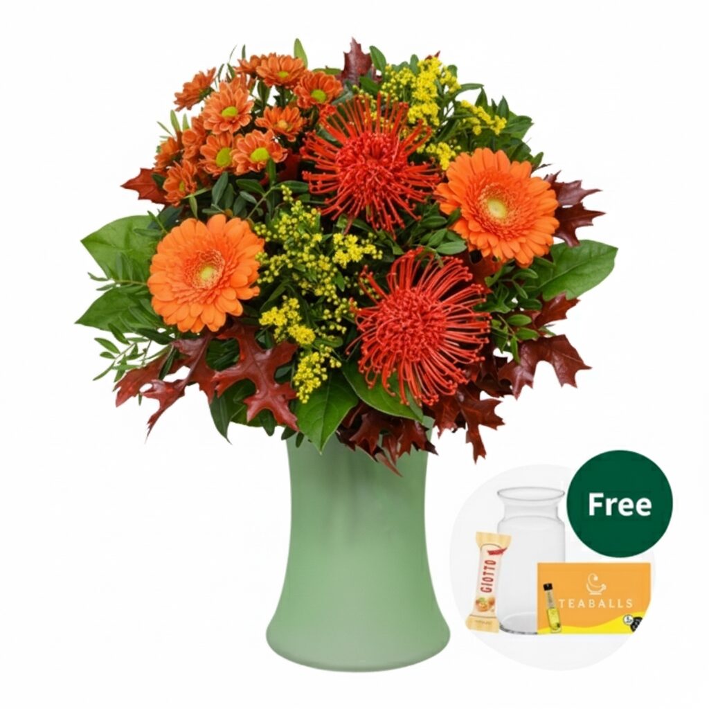 Blumenstrauß Herbstbrise mit Vase, Teekugeln und 3 Ferrero Giotto