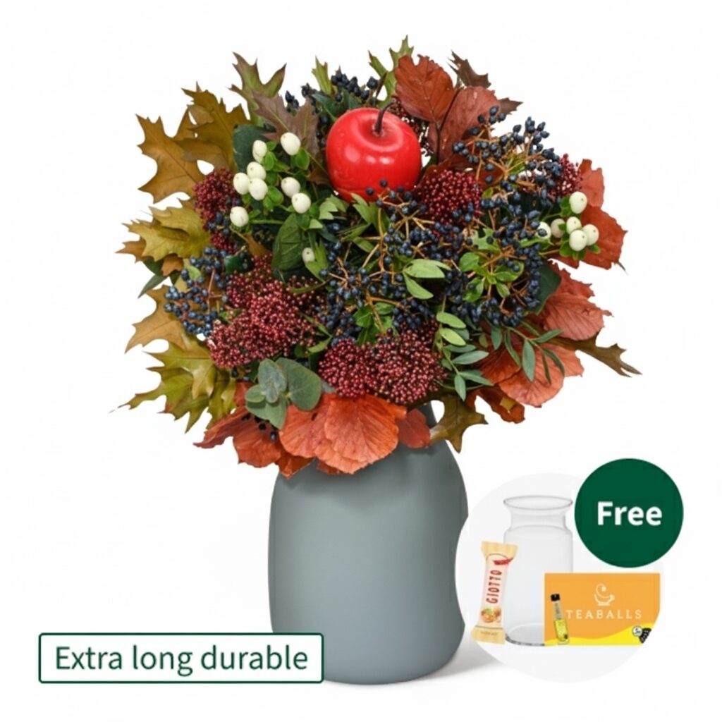 Blumenstrauß Herbstgedicht mit Vase, Teekugeln und 3 Ferrero Giotto