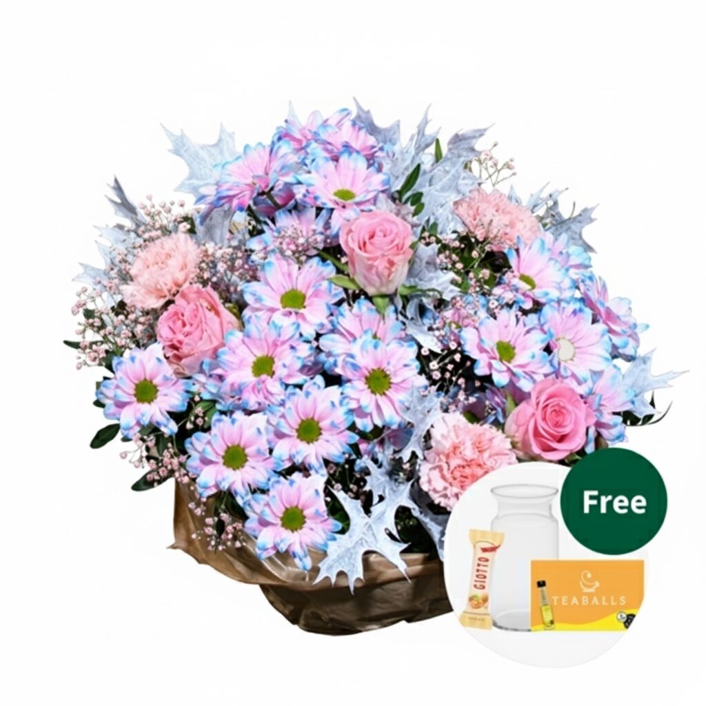 Blumenstrauß Herbstlichter mit Vase, Teekugeln und 3 Ferrero Giotto