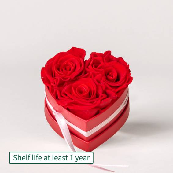 3 langlebige rote Rosen in einer herzförmigen Box