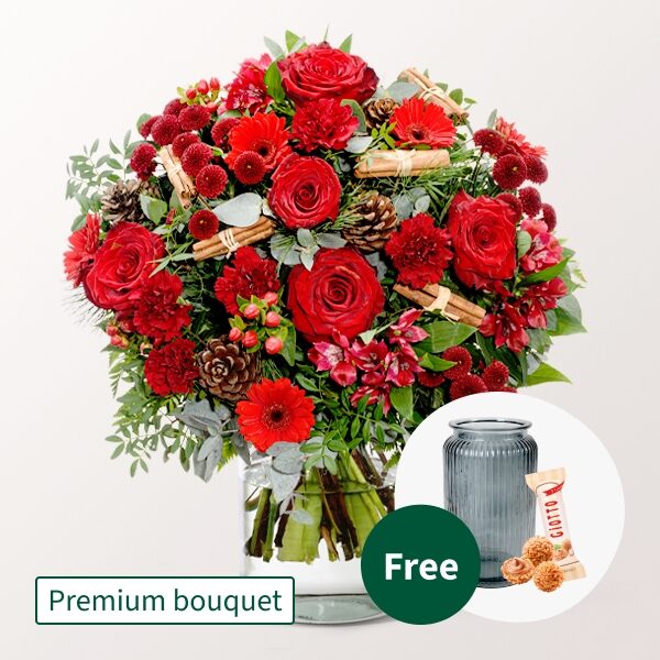 Premium Bouquer Weihnachtsromanze mit Premium Vase