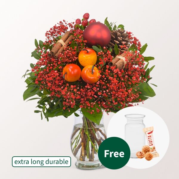 Blumenstrauß Noelle mit Vase &amp; 3 Ferrero Giotto