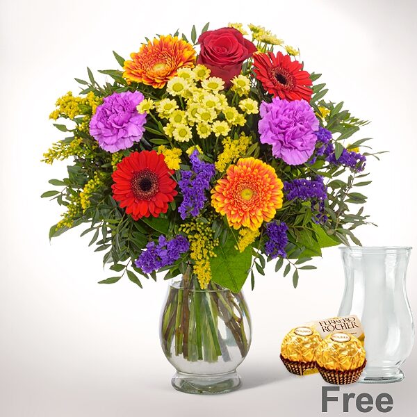 Blumenstrauß Frühlingsanfang mit Vase &amp; 2 Ferrero Rocher