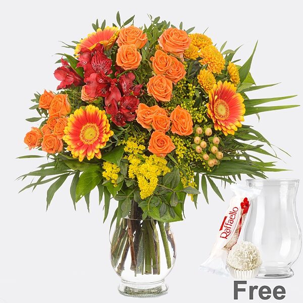 Blumenstrauß Herbsttraum mit Vase &amp; Ferrero Raffaello