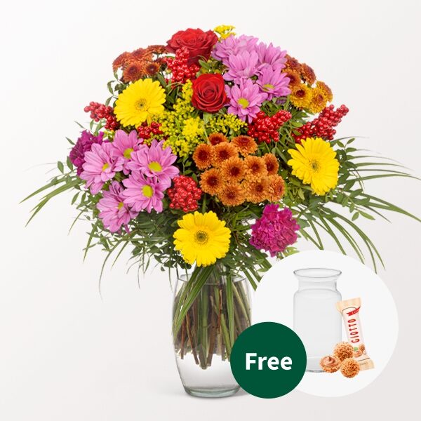 Blumenstrauß Meisterwerk mit Vase &amp; Ferrero Raffaello