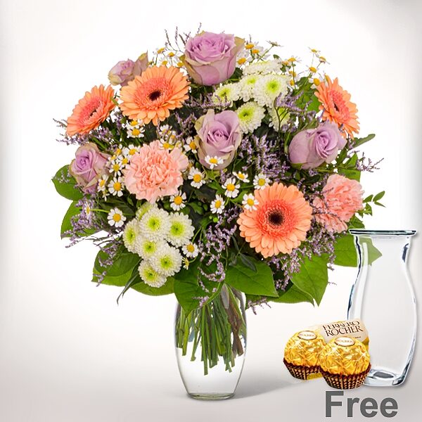 Blumenstrauß Frühlingsschönheit mit Vase &amp; 2 Ferrero Rocher