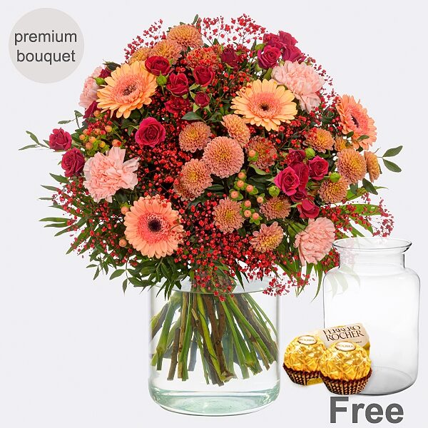 Premium-Bouquet-Frühlingsduft mit Premium-Vase und 2 Ferrero Rocher