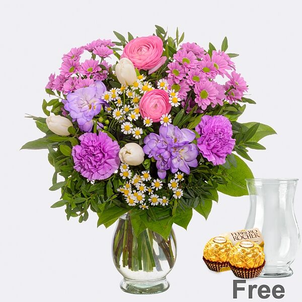 Blumenstrauß Glücksgefühle mit Vase &amp; 2 Ferrero Rocher