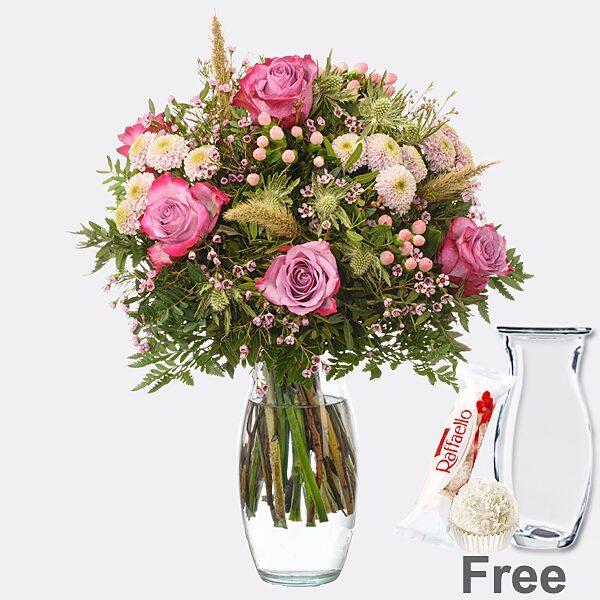 Blumenstrauß Herbstkind mit Vase &amp; Ferrero Raffaello