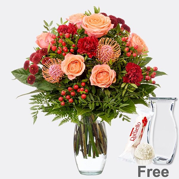 Blumenstrauß Blumenfreude mit Vase &amp; Ferrero Raffaello