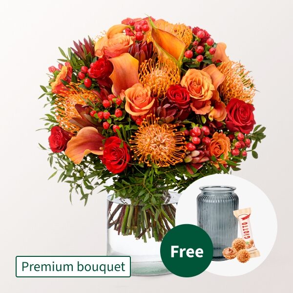 Premium Bouquet Herbstblute mit Premium Vase &amp; Ferrero Raffaello