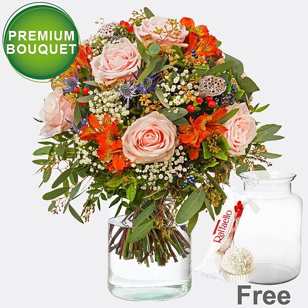 Premium Bouquet Herbstgefuhl mit Premium Vase &amp; Ferrero Raffaello