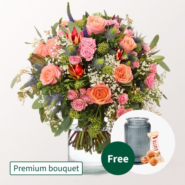 Premium Bouquet Herbstkuss mit Premium Vase &amp; Ferrero Raffaello