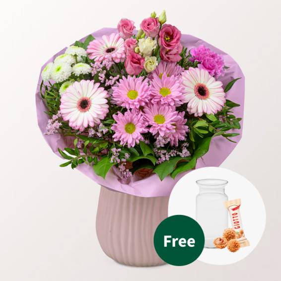 Blumenstrauß Süßer Traum mit Vase & 3 Ferrero Giotto