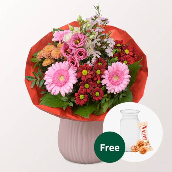 Blumenstrauß Pure Freude mit Vase & 3 Ferrero Giotto