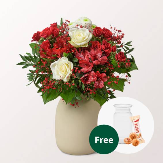 Blumenstrauß Liebesblüte mit Vase & 3 Ferrero Giotto