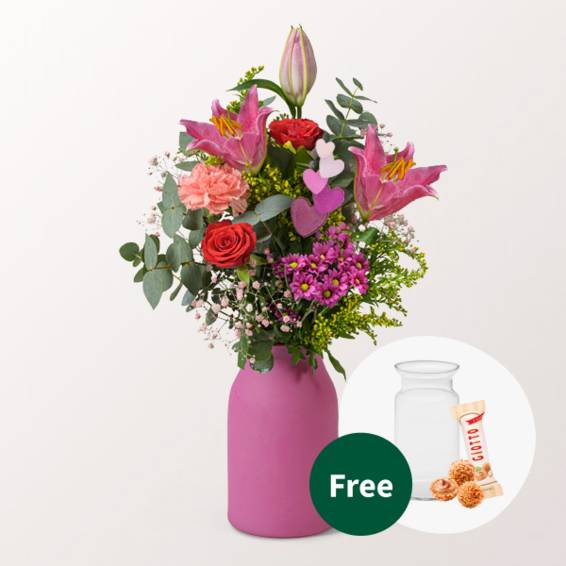 Blumenstrauß Poesie mit Vase & 3 Ferrero Giotto
