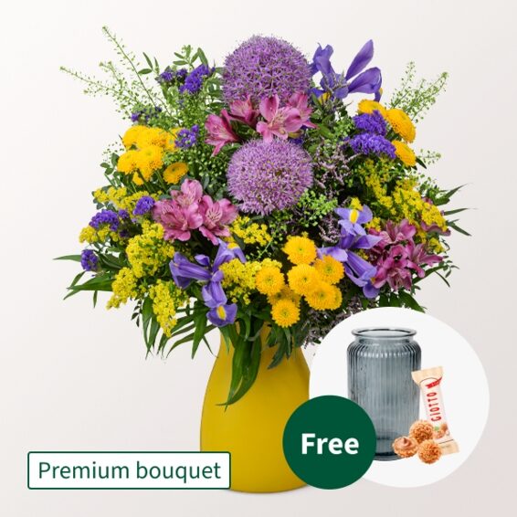 Premium-Frühlingsgedicht mit Premium-Vase & 3 Ferrero Giotto