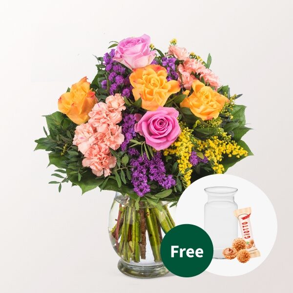 Blumenstrauß Farbenspiel mit Vase &amp; 3 Ferrero Giotto