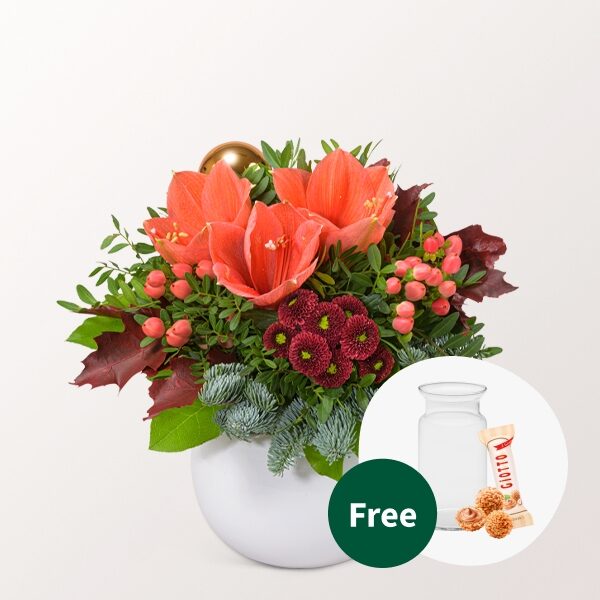 Strauß Weihnachtsmorgen Mit Vase und 2 Ferrero Rocher