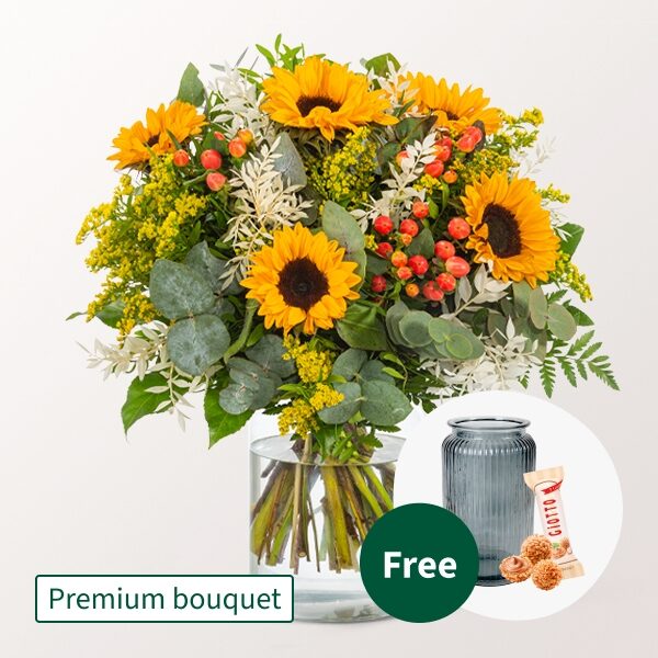Premium Bouquet Autumn Beauty mit Premium Vase &amp; Ferrero Raffaello