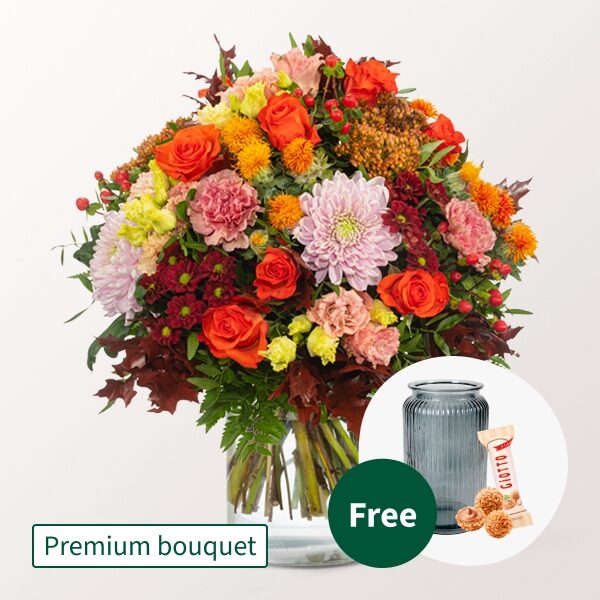 Premium Bouquet Leuchtfeuer mit Premium Vase &amp; Ferrero Raffaello