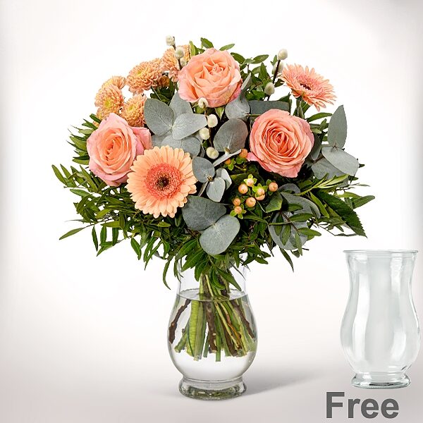 Blumenstrauß Morgentau mit Vase &amp; 2 Ferrero Rocher