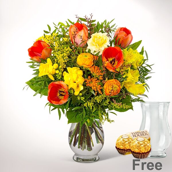 Blumenstrauß Frã¼Hlingszauber mit Vase &amp; 2 Ferrero Rocher