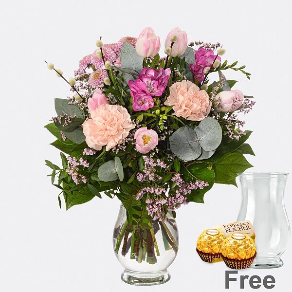 Blumenstrauß Frã¼Hlingsfee mit Vase &amp; 2 Ferrero Rocher