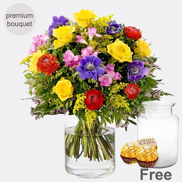 Premium Blumenstrauß Blã¼Tenzauber mit Premium Vase