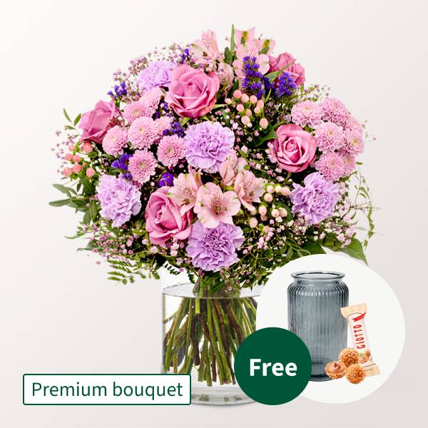Premium Bouquet Blutenstar mit Premium Vase &amp; 3 Ferrero Giotto