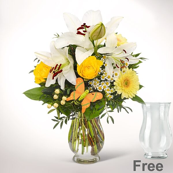 Blumenstrauß Sonnengelb mit Vase