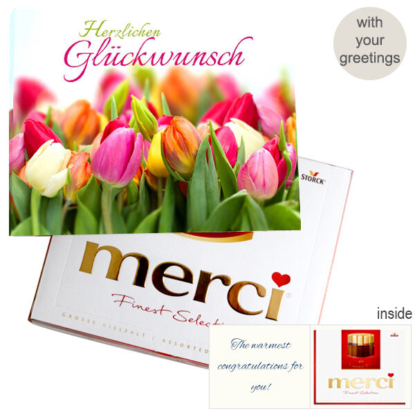Persönliche Grußkarte mit Merci: Herzlichen Glã¼Ckwunsch (250G)