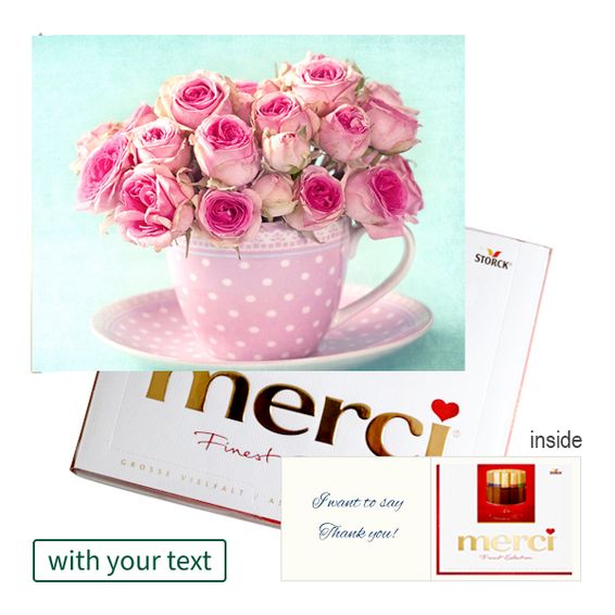 Persönliche Grußkarte mit Merci: Rosen (250 g)