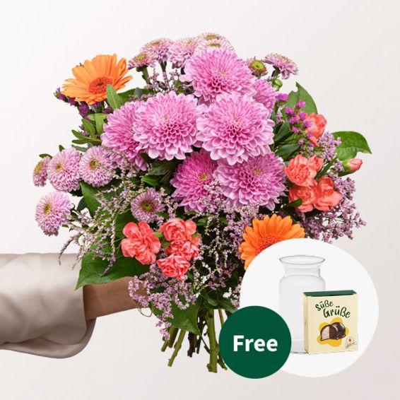 Blumenstrauß Glücksfee mit Halloweenkugeln und Vase