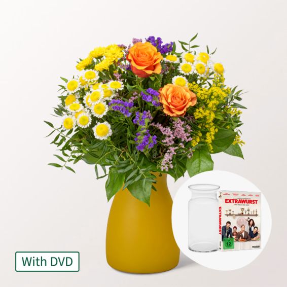 Blumenstrauß Blütenwiese mit DVD und Vase