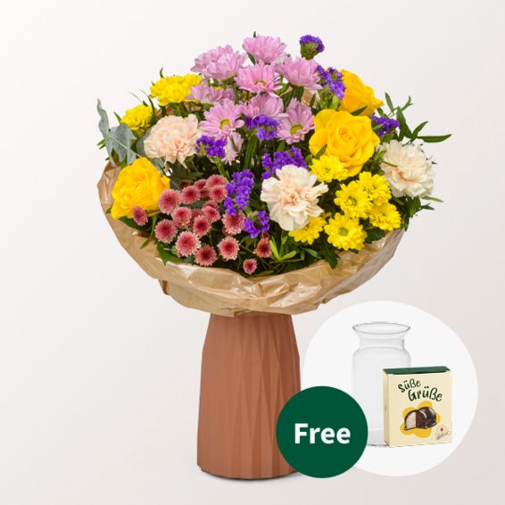Blumenstrauß Sommerglöckchen mit Halloweenkugeln und Vase
