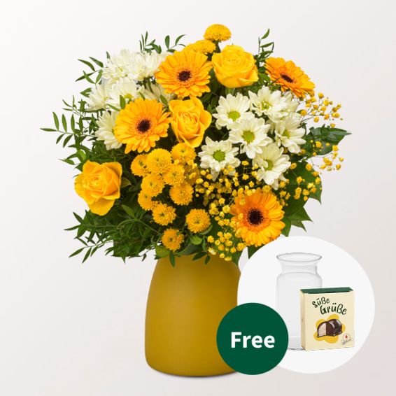 Sommerbrisen-Blumenstrauß mit Halloweenkugeln und Vase