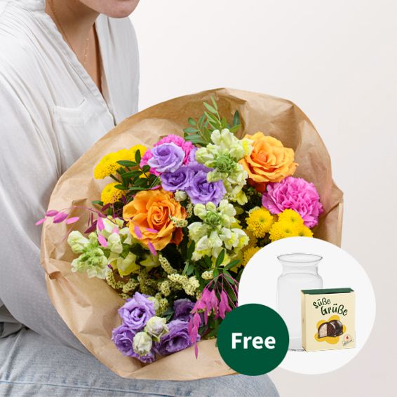 Sommerfest-Blumenstrauß mit Halloweenkugeln und Vase