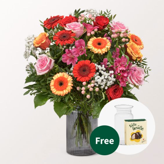 Blumenstrauß Blümchenpoesie mit Halloweenkugeln und Vase
