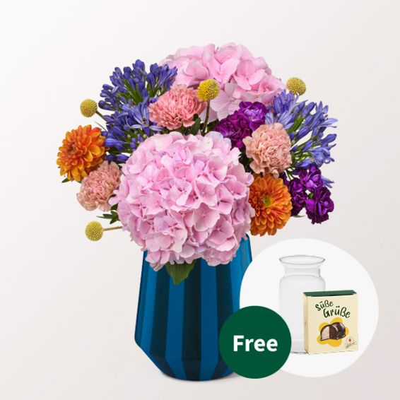 Blumenstrauß Blûtenmelodie mit Halloweenkugeln und Vase