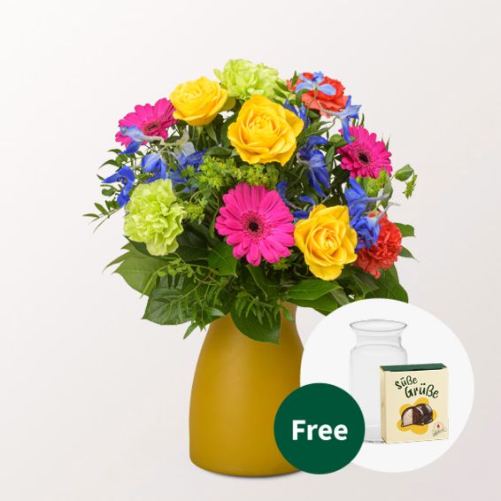 Blumenstrauß Blumensymphonie mit Halloween-Kugeln und Vase